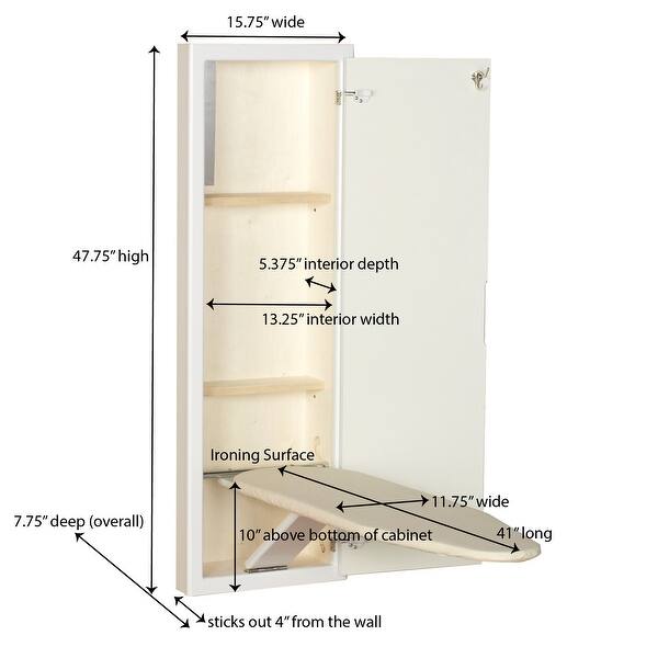 Household Essentials StowAway InWall Ironing Board with Built In Ironing Board White